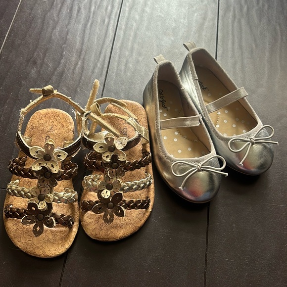 Cat & Jack silver flats size 7 & Carter's metallic floral rope sandals size 7 - Picture 1 of 5